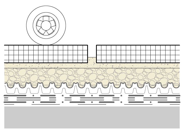 Zöldtető rétegrend metszete DiaMassive‑25H drénlemezzel a vízelvezetés és terhelhetőség biztosítására