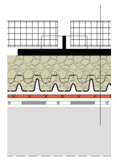 Zöldtető rétegrend metszete DiaDrain-25H-UP kétoldalt perforált drénlemezzel a gyors vízelvezetés érdekében