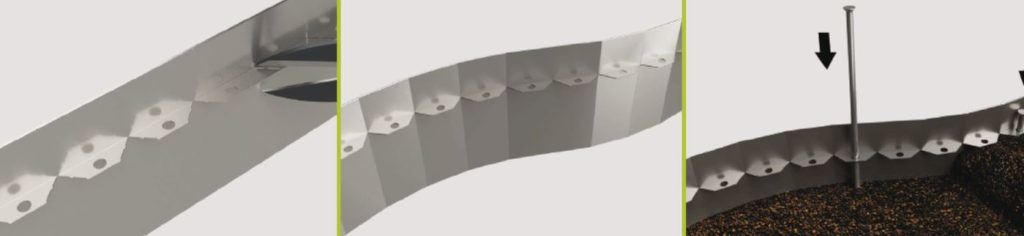 GG‑FF‑175 fűszegély íves elrendezésben, rugalmas formakialakítással.