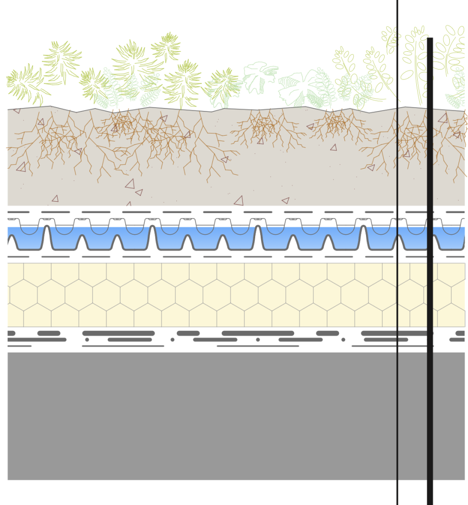 FLW-400 gyökérálló LDPE réteg részletes rétegrend-rajza zöldtetőkhöz